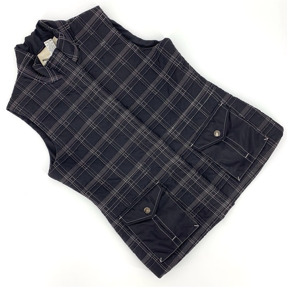 Geoffrey Beene Sport Black Plaid Lightweight Puffer Vest, Medium - Picture 1 of 16